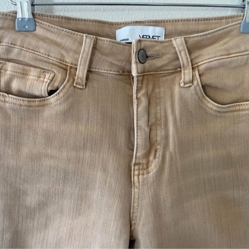 Vervet Women's Sz 26 X 28 Y2K Tan Stretchy Distressed Flare Bell Bottom Jeans - Picture 5 of 6